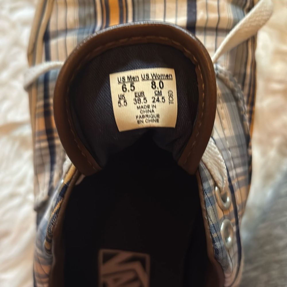Vans Unisex Plaid & Leather Canvas Sneaker, Size US Men 6.5, US Women 8 - Picture 14 of 16